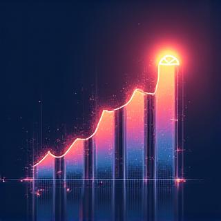 Icono de optimización con un gráfico ascendente y un ojo de inteligencia artificial